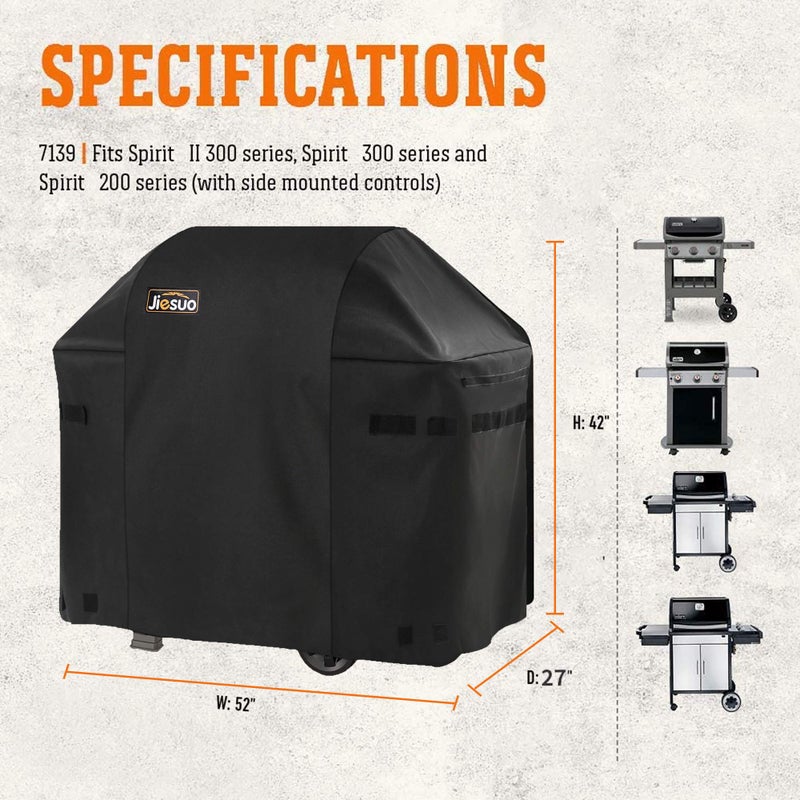 JIESUO Grill Cover for Weber Spirit and Spirit II 310: Heavy Duty Waterproof 51 Inch 3 Burner Weather Resistant Ripstop Outdoor BBQ Covers - Image 2